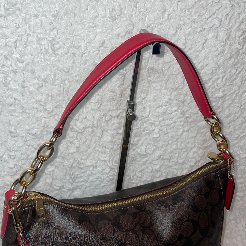 Coach Signature Cavas Elle Hobo Bag and Wallet Set in Brown w Red Leather Trim - Picture 5 of 17